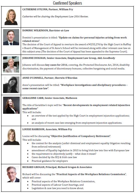 IrishConfs's tweet image. Tickets still available for last CPD event of 2016 - the #EmploymentLaw 2016 Review! 2-6pm, 1st December, Dublin. irishconferences.ie/event/employme…