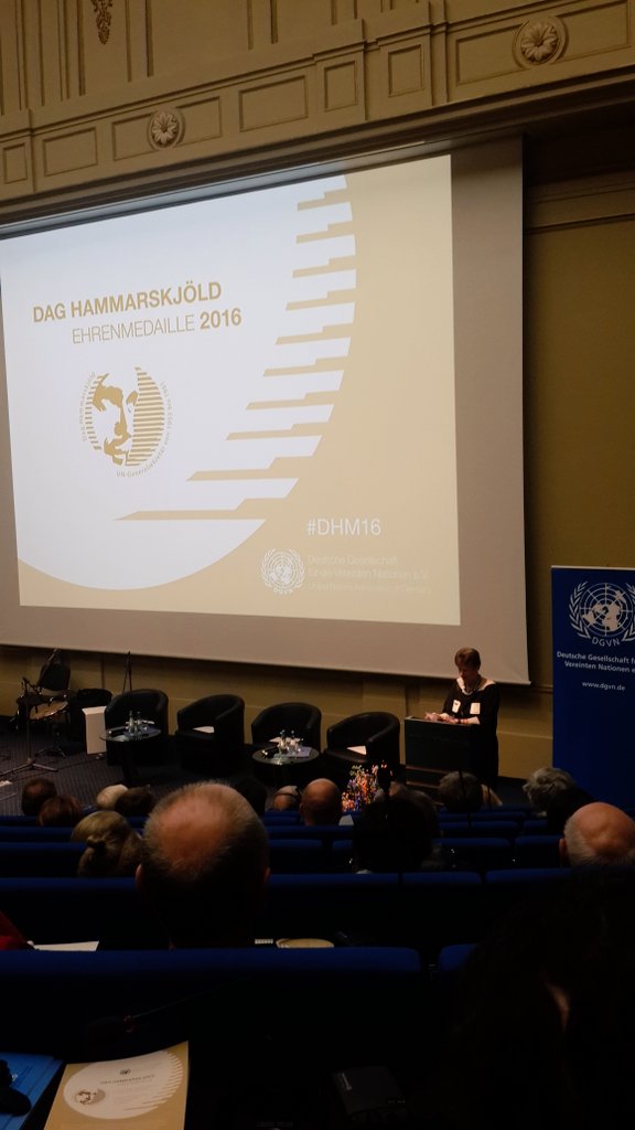 JennyNielsenNPT's tweet photo. In Berlin, .@VCDNP's Angela Kane & Staffan de Mistura awarded Dag Hammarskjold 2016 medal #DHM16 medal https://t.co/9jpRhdUC9K