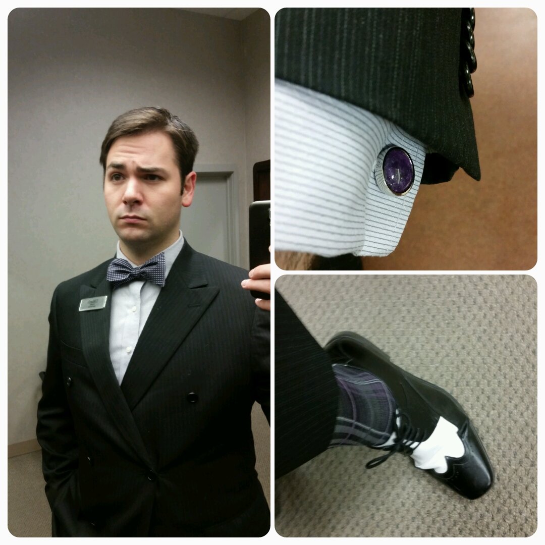 MrDeMize's tweet image. Today's ensemble. #DoubleBreast #PurplePower #Cufflinks #BowTie #FrenchCuff #CrazyHurr #DontKurr #WardrobeSpecialist