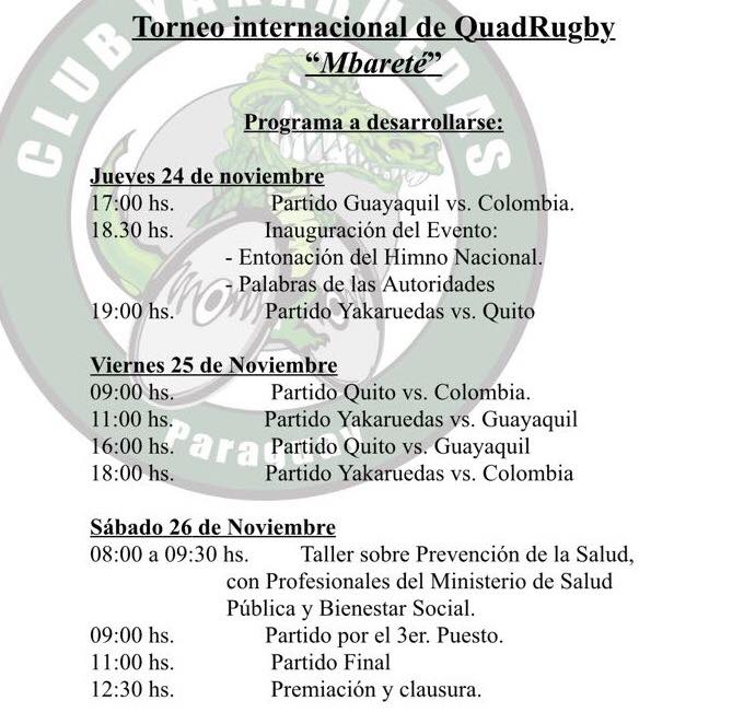 sndpy's tweet photo. El jueves arranca Quadrugby Mbarete organizado por los @YakaRuedas https://t.co/NiNaqlKJbY Compartimos el fíxture del torneo internacional https://t.co/x6l2r7s4a1