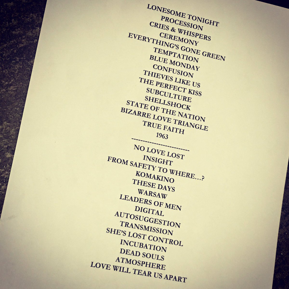 Peter Hook (@peterhook) on Twitter photo Last night's setlist from @thepeel Asheville - tonight we play Carrboro <a href="/CatsCradleNC/">Cat's Cradle</a> - doors @ 7, show starts @ 8! Last night's setlist from @thepeel Asheville - tonight we play Carrboro <a href="/CatsCradleNC/">Cat's Cradle</a> - doors @ 7, show starts @ 8!