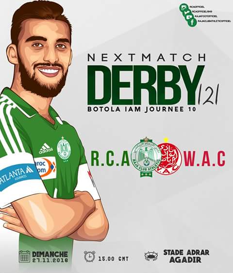 RajaC_A's tweet photo. ๐ #MatchProchain ๐
โฝ๏ธ @RajaC_A ๐ @WACOfficiel
๐ #BotolaProIAM
โฃ #RCAWAC
๐ 15:00 GMT
๐ 27/11/2016
๐ AGADIR https://t.co/pHEIVAh4He