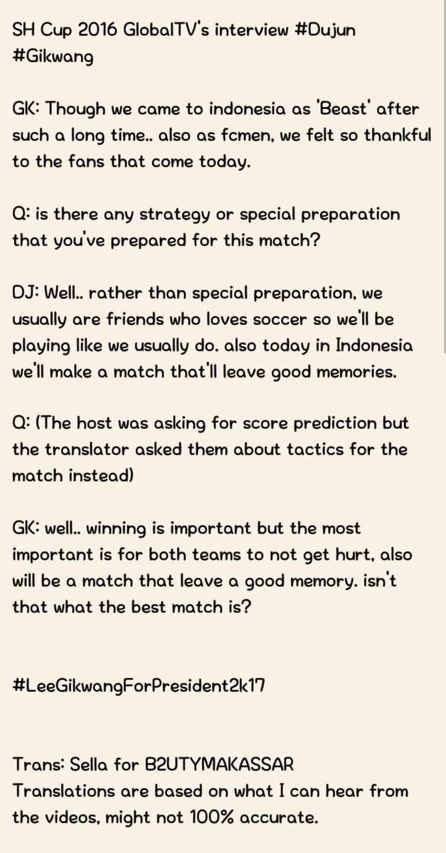 beautifulylight's tweet photo. [!Trans] #SHCup2016 live broadcast interview cut #Gikwang #Dujun #윤두준 #이기광 https://t.co/PCihXKo0Dq