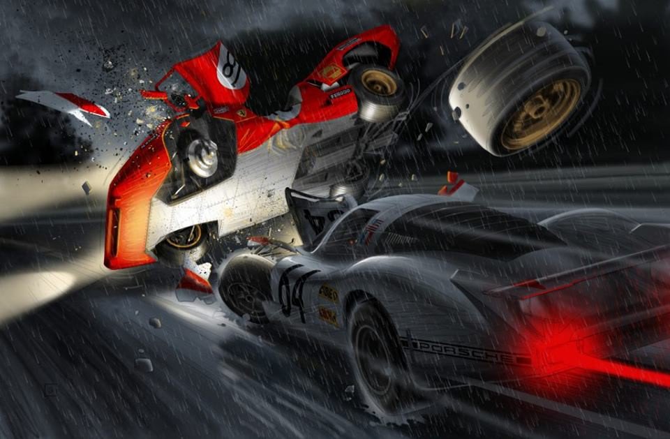 McQueeninLeMans's tweet photo. The accident! Just a little sneak -peek in the best graphic novel on car racing. The King of Cool is back! #coolisback #stevemcqueen #LeMans https://t.co/CCeYRK495I