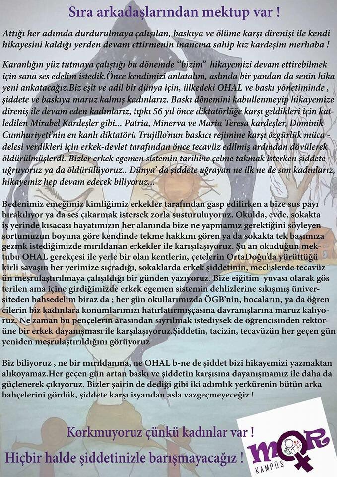 Bizler iki adımlık yerkürenin bütün arka bahçelerini gördük,şiddete karşı isyandan asla vazgeçmeyeceğiz!
Korkmuyoruz çünkü kadınlar var!