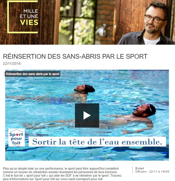 Sujet télévisé de <a href="/1001viesF2/">Mille et une vies</a> aujourd'hui sur notre projet #solidaire <a href="/SportpourToit/">Sport pour Toit</a> ! On l'#essaime quand en #France avec votre soutien ?