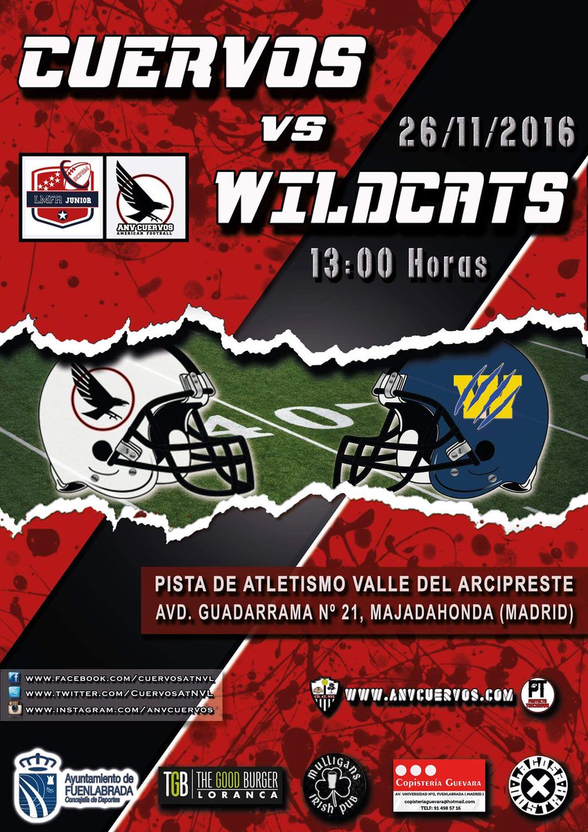 CuervosAtNVL's tweet photo. Próximo Partido de los Juniors vs @WildcatsFA partido que aunque jugamos de local lo haremos en Majadahonda
@DeportesFuenla @vecinosfuenla https://t.co/cRm0DTPDr7