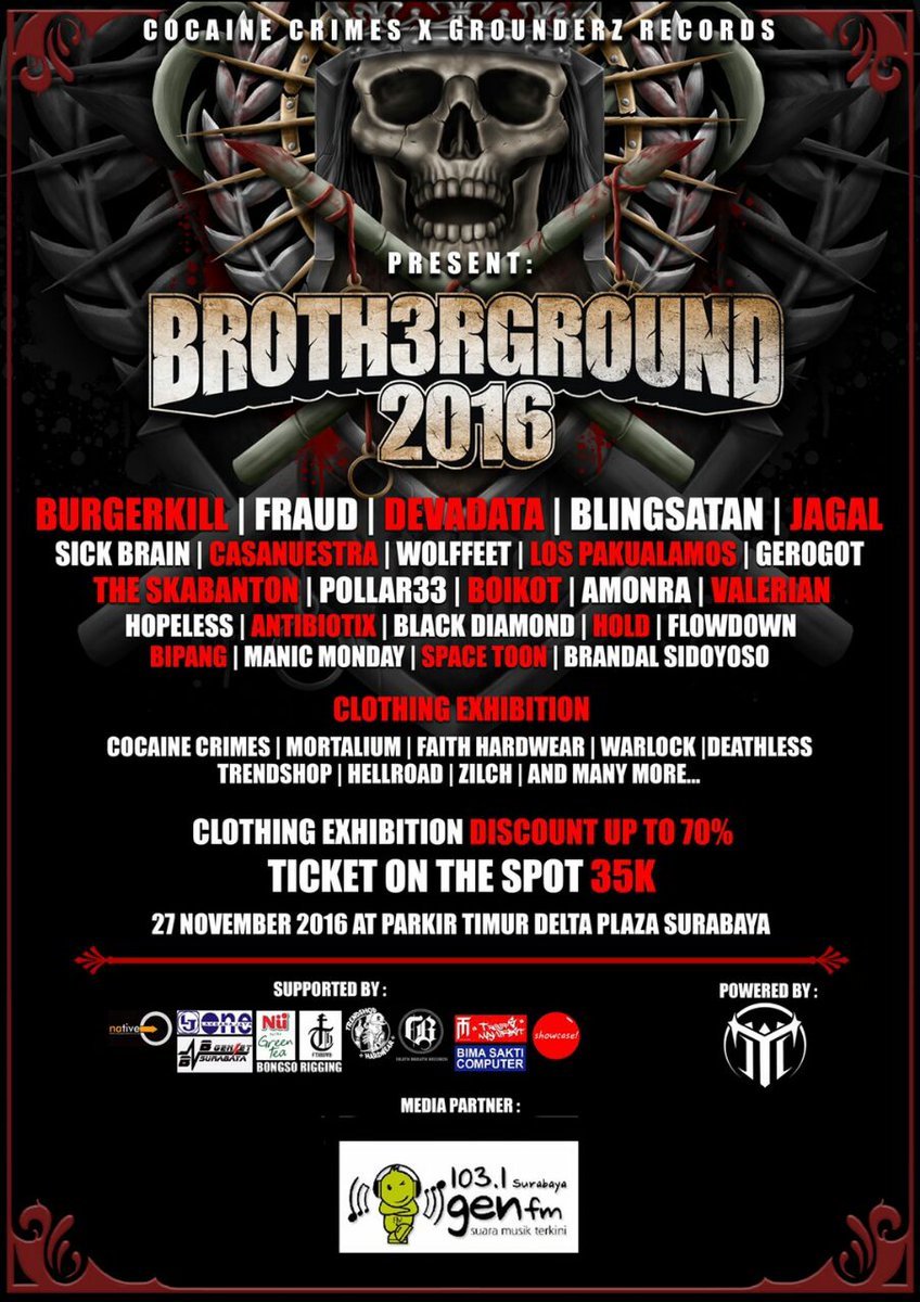 siapa nih yg suka musik rock? pastiin km dtg di BROTHERGROUND 2016 di Parkir Timur Delta Plaza Surabaya tgl 27 November #brotherground2016