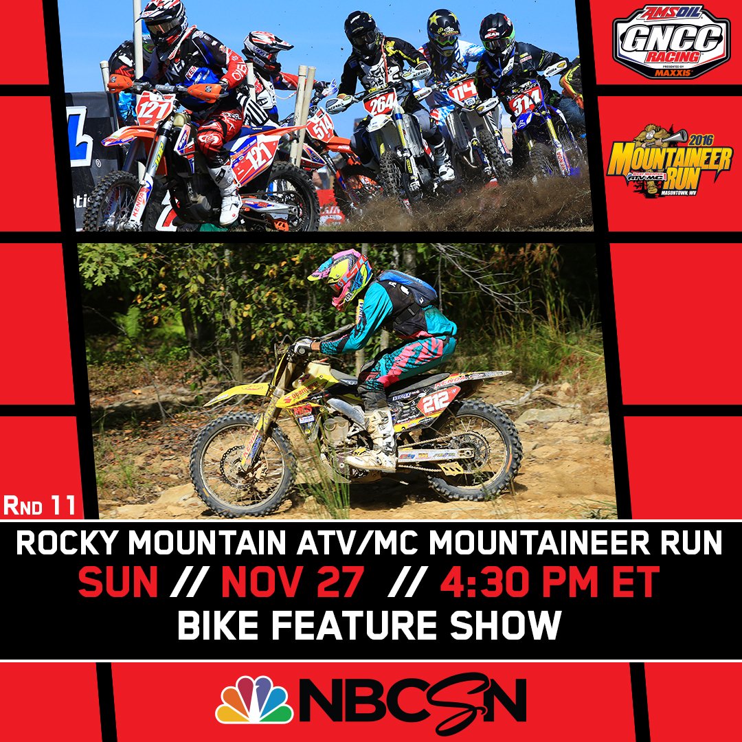 Check out the GNCC Bike Feature Show, from the <a href="/RMatvmc/">Rocky Mountain ATVMC</a> Mountaineer Run GNCC, today at 4:30pm ET on <a href="/NBCSN/">NBCSN</a>!