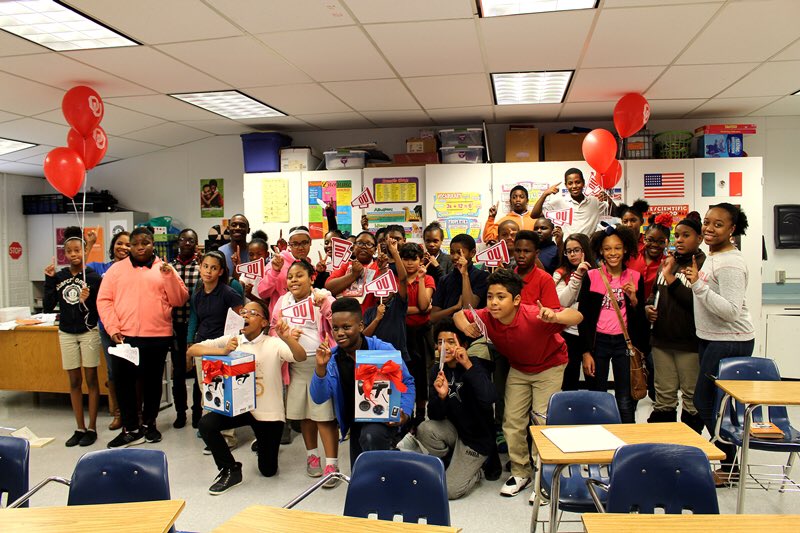 Thanks <a href="/go2ou/">OU Admissions</a> for donating bullhorns 📢 to Edwards Elementary!🙌🏽 #PartnersInAction