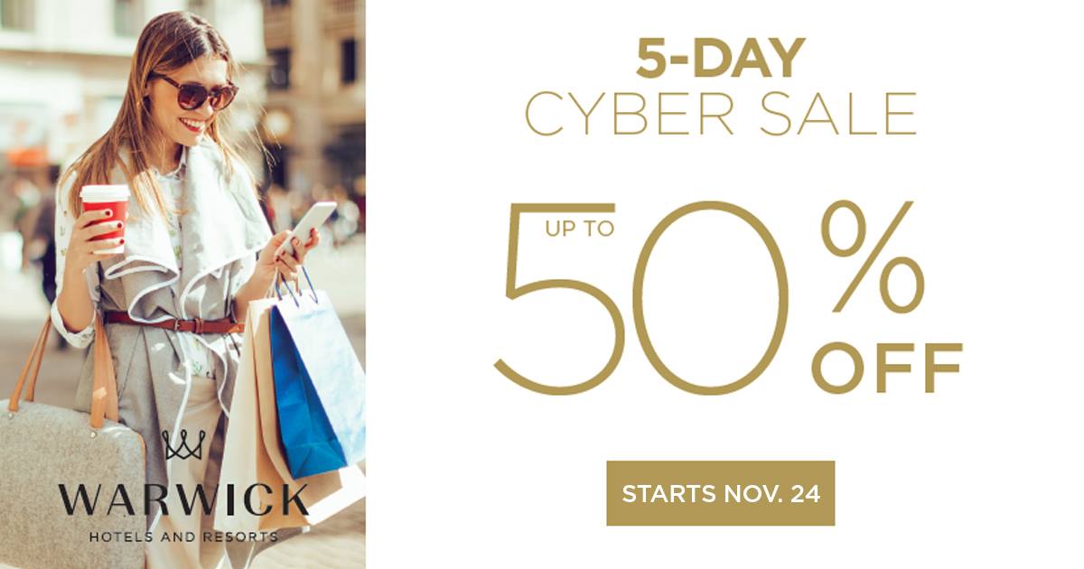 Nov 24 - Nov 28, we will offer up to a 50% discount at participating European &amp; USA Warwick Hotels!  #WarwickCyberSale is coming…