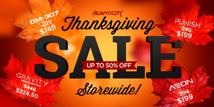 HeavyocityMedia's tweet photo. Our Thanksgiving Sale starts TODAY! Get 50% off our Virtual Instruments Storewide! >> https://t.co/cW2MX6npH9 https://t.co/MPnkDylbAz