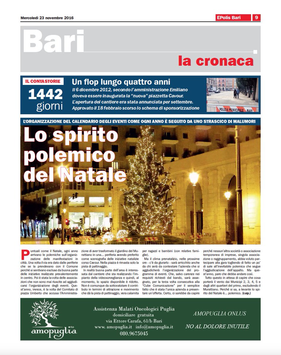 EPolisBari's tweet photo. La copertina di cronaca di #EPolis #Bari del 23 novembre. #polemiche #comunebari #decaro https://t.co/zTNQOedurR