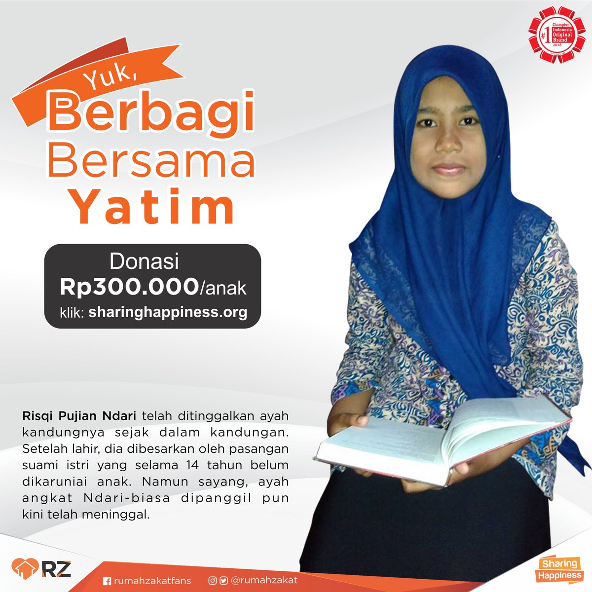 rumahzakat's tweet photo. #BerbagiBersamaYatim #Ndari 23/23 Link donasi & info lengkap : https://t.co/UUkjkRt1KA https://t.co/3j0nlekxbF