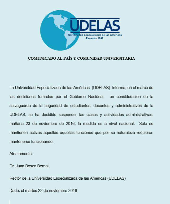 Comunicado al país y comunidad universitaria:
