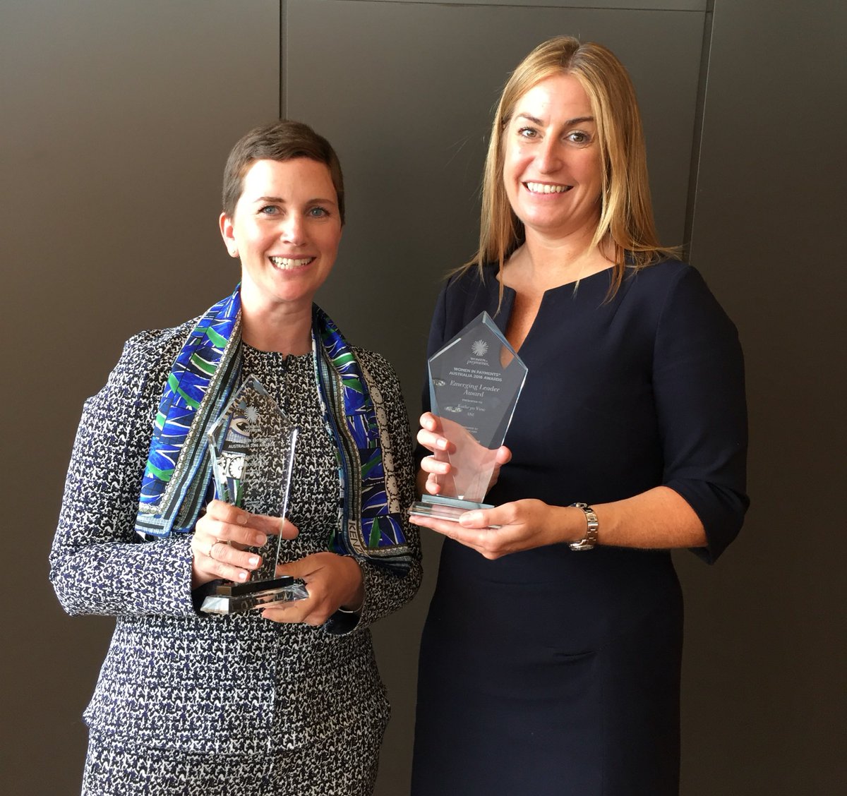 ANZ_AU's tweet photo. Congrats to our very own @Kath_Bray &amp; Kathryn Vine on winning the #WomenInPayments Awards for Innovation &amp; Emerging Leadership #WIP2016 https://t.co/DmWWaEk0dM