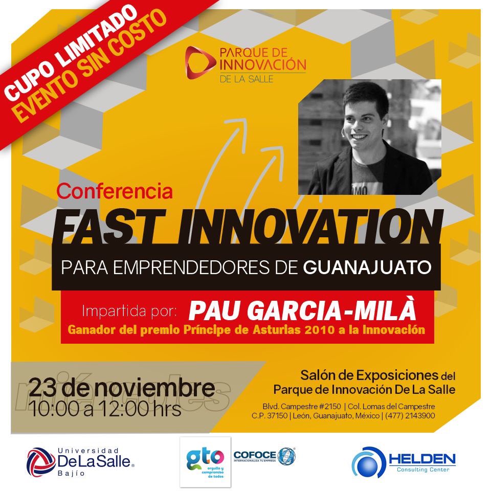 Asiste a la conferencia de este galardonado emprendedor en <a href="/parqinnovacion/">Parque de Innovación</a> @DeLaSalleBajio aparta tu lugar aquí > bit.ly/2ekzrE2