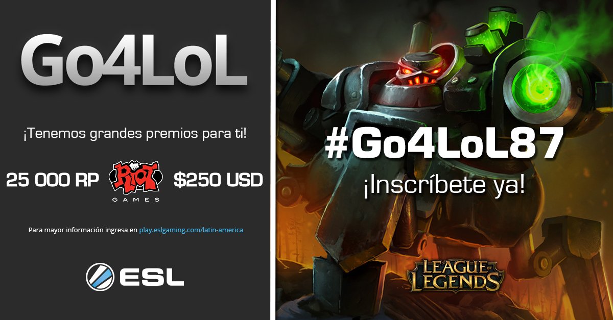 ESLlatam's tweet photo. 📣 ¡Es miércoles y aún hay tiempo para anotarte de la #Go4LoL87!
https://t.co/g2dtQpLoho
https://t.co/2N1vWOqesP https://t.co/USHI4p6h4w