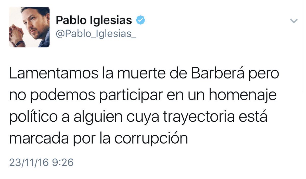 ErikaLopategui's tweet photo. Un homenaje sería levantarle una estatua a Rita Barberá. Un minuto de silencio es solo una muestra de respeto y condolencia. https://t.co/U9NHKiqigf