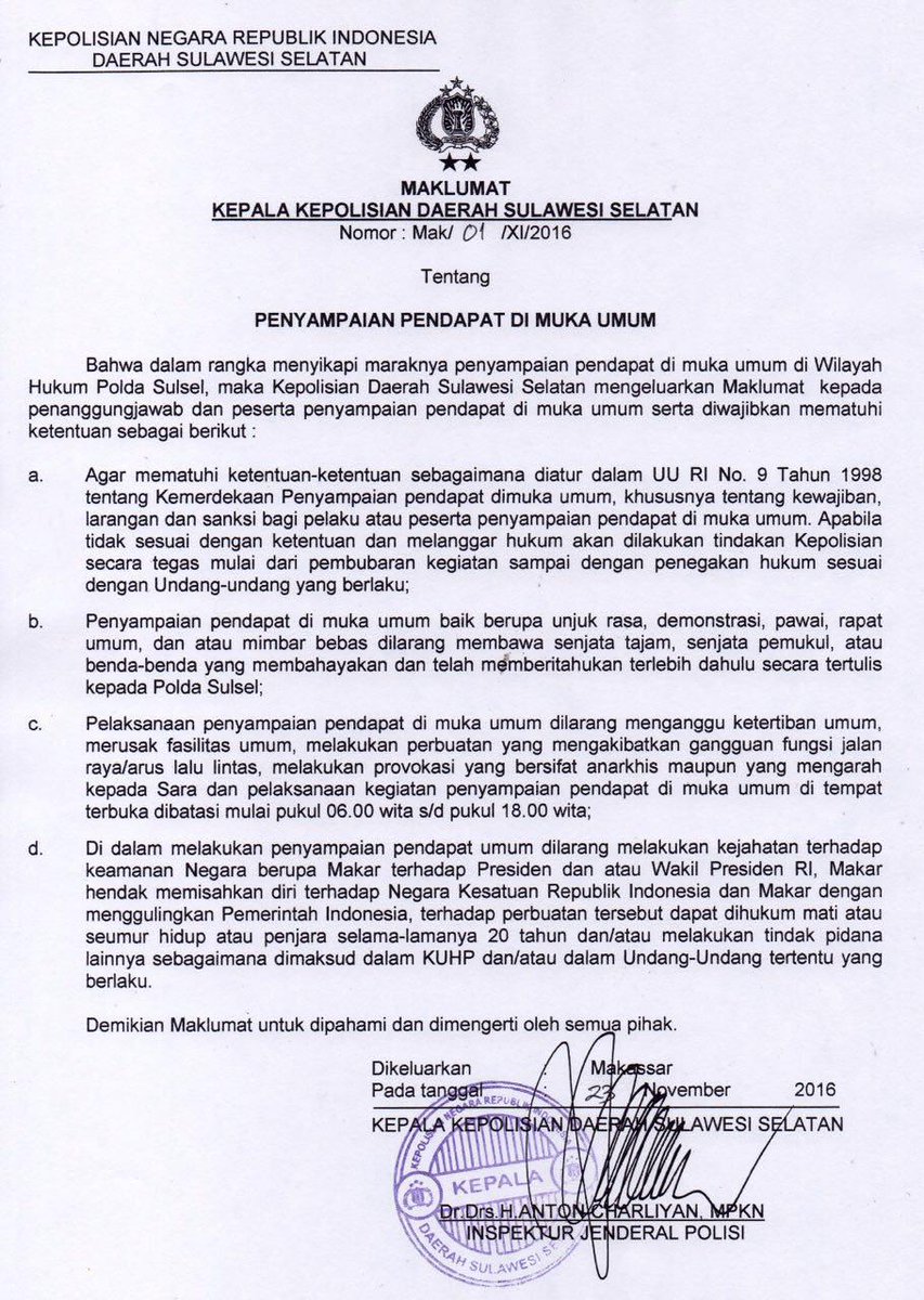 #MaklumatKapolda
#AntonCharliyan
#KapoldaSulawesiSelatan <a href="/PEMKOT_SOLO/">pemkot solo</a>
<a href="/KotaJaksel/">Kota Jakarta Selatan</a>
<a href="/pemkotpkl/">Pemkot Pekalongan</a>
<a href="/PemkotSemarang/">Pemkot Semarang</a>
<a href="/_TNIAU/">TNI Angkatan Udara</a>
<a href="/Puspen_TNI/">Pusat Penerangan TNI</a>
