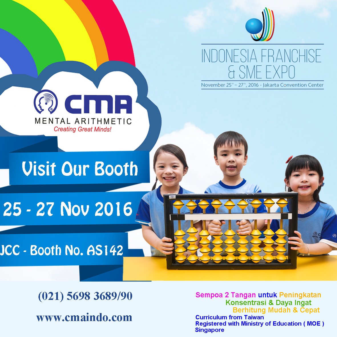 CMA on Indonesia Franchise Expo bit.ly/2f5lrjA #wfsi2016 #ifse2016 #sempoa #sempoa2tangan #parenting #MyTeacherMyHero #jakarta