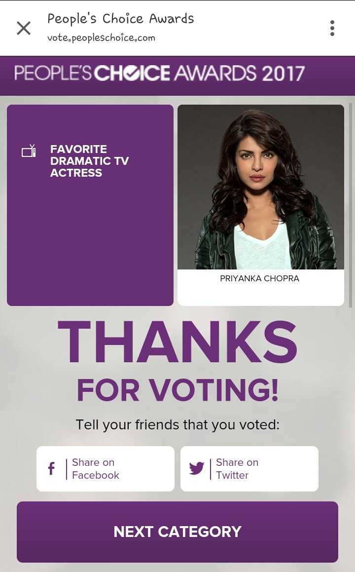 gandhirks's tweet image. Let&apos;s make @priyankachopra win this again #UnstoppablePC @TeamPriyanka 
Vote Here : vote.peopleschoice.com #FavoriteDramaticTVActress