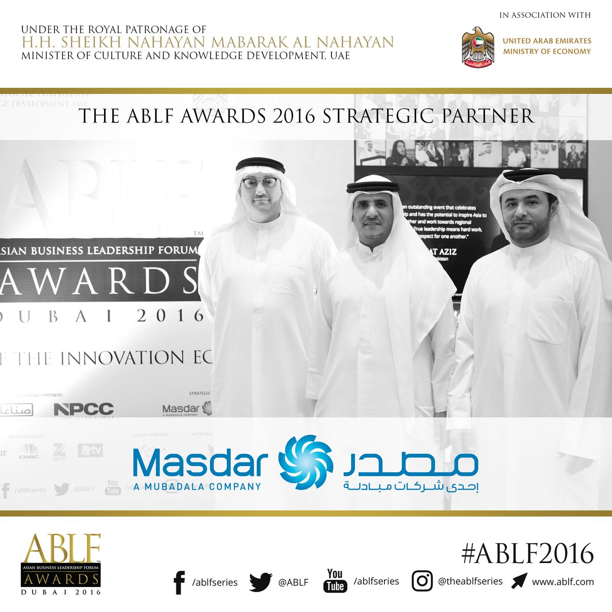 ablf's tweet photo. #Inspiring #Innovation #cleanenergy #renewables @Masdar
We thank our Strategic Partner for supporting #ABLF2016 salute #Asia's #Leaders #UAE https://t.co/fsqTGfqKbv
