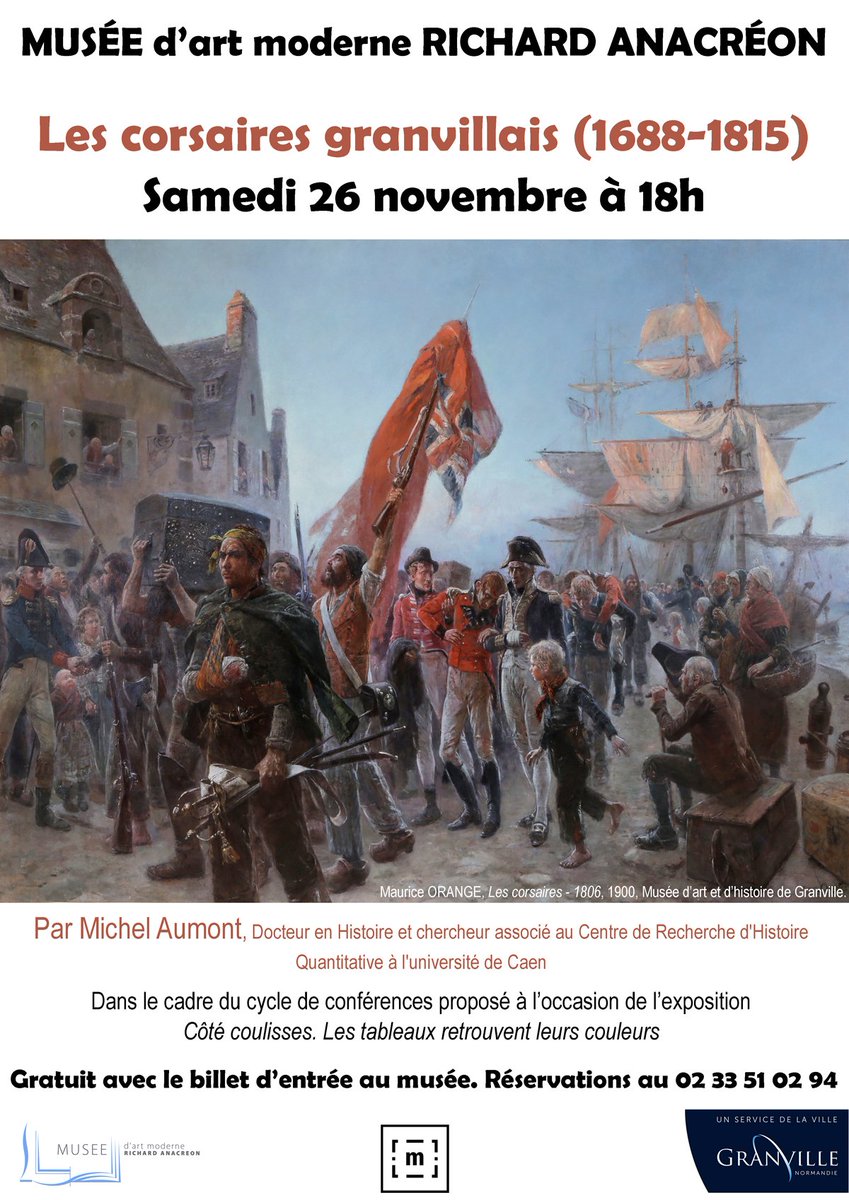 Ce samedi à 18h  <a href="/mamragranville/">MamRA - Granville</a> #conference de Michel Aumont sur les #corsaires granvillais #Granville