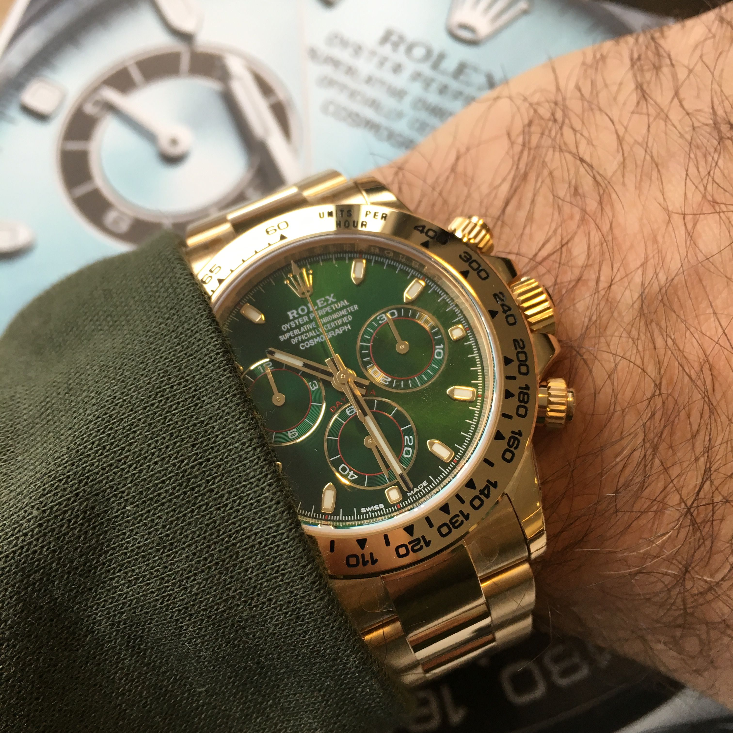 Rolex Daytona 116508 Yellow Gold Green Dial In Stock