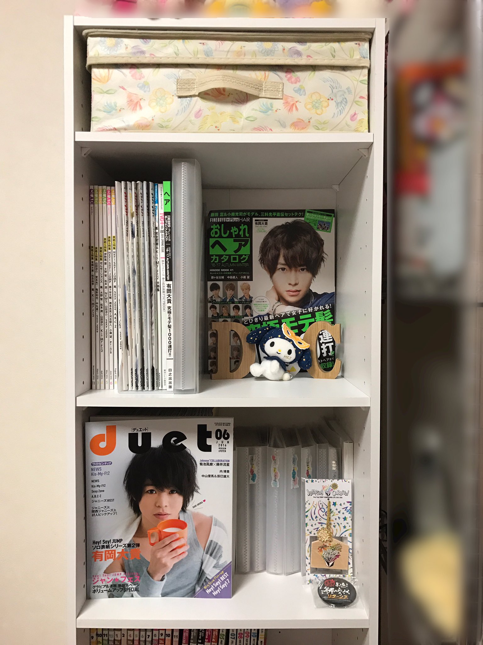 Chiro 主にjump関連は ニトリで購入した６段カラーボックスに収納 公式写真は無印一択 テレビ誌等通常サイズはリングファイル ファッション誌など大きめサイズは無印のa4ワイド 面倒なので雑誌名などのメモはなし 1