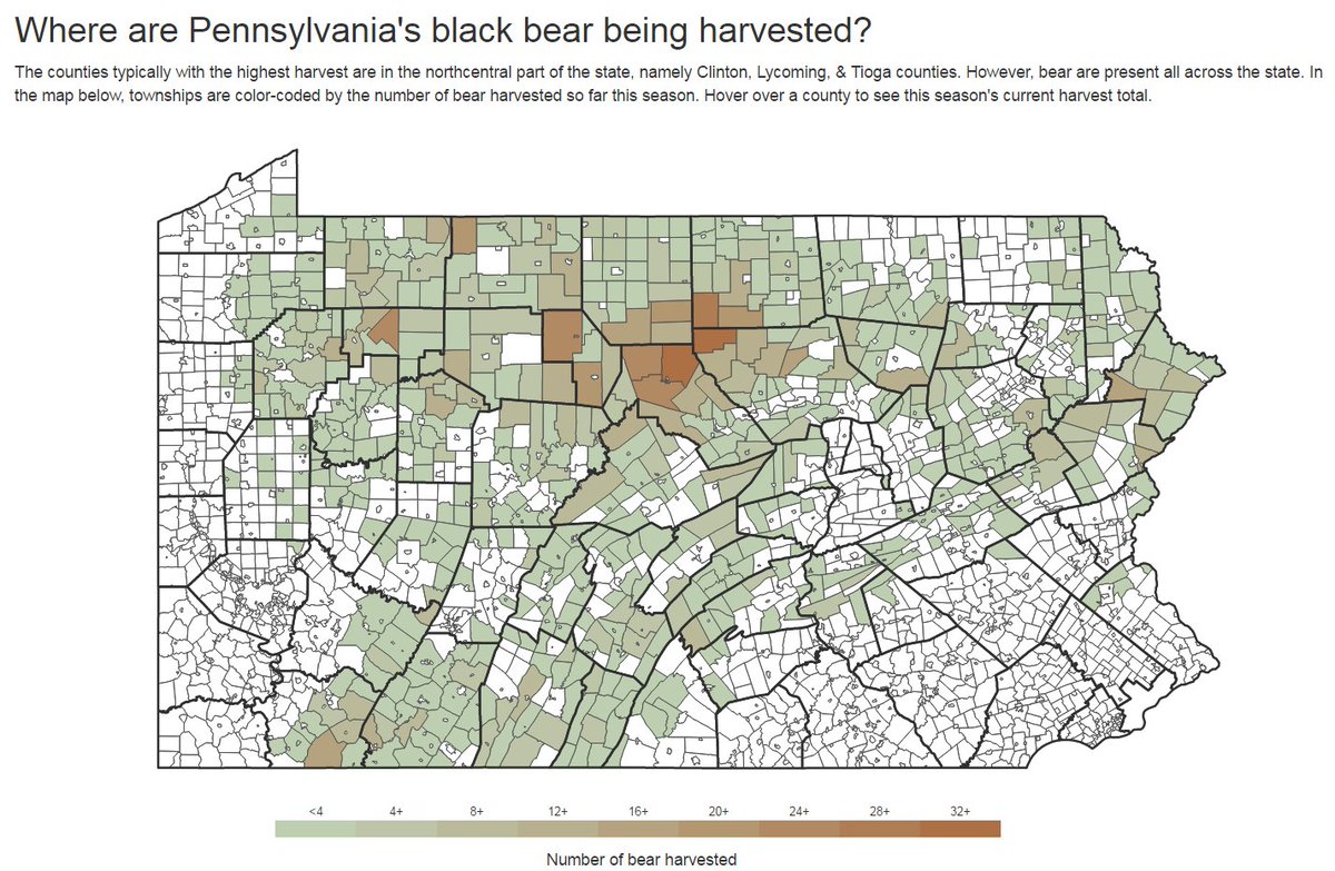 Great work by <a href="/PAGameComm/">Pennsylvania Game Commission</a> on PA Bear Season stats. Upping their game on #dataviz and storytelling. You guys hiring? pgcmaps.pa.gov/bear/index.html