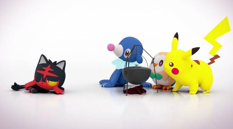 にかいち 海外ポケモン公式のサンムーン発売記念3dアニメ Cm 第1弾の記念撮影に続く第2弾 ピカチュウもアローラ御三家のアシマリ モクローとニャビーもかわいい