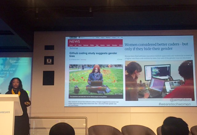 OliverWyman's tweet image. “Women are better coders than men – but only when they hide their gender” says @aimafidon speaking @WATC_WeAreTech #WeAreTechWomen