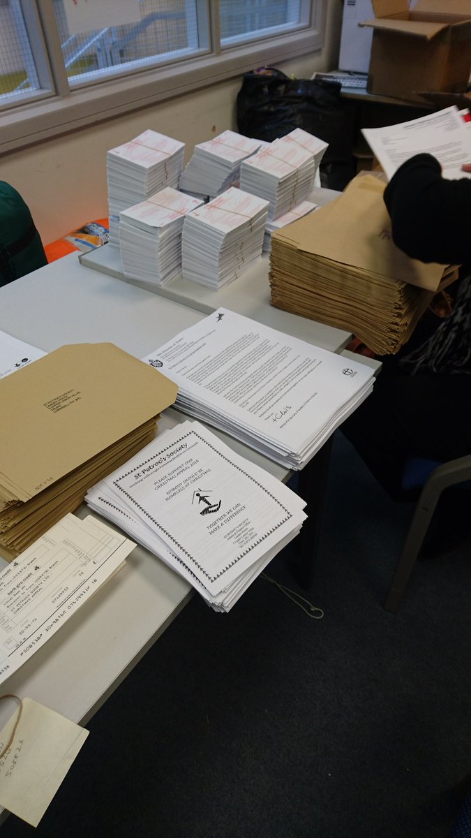 Stuffing envelopes for <a href="/stpetrocs/">St Petrocs</a> Christmas appeal! 250 packs down, 650 to go!
