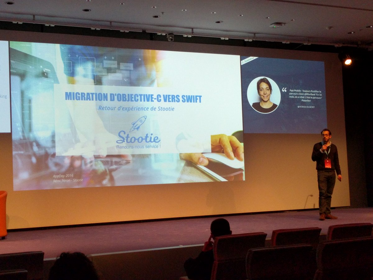 Rémi en action ! Il est beau, il parle bien #fiers #startup #tech #developpeur #appdays cc <a href="/rperon/">Rémi Peron</a>