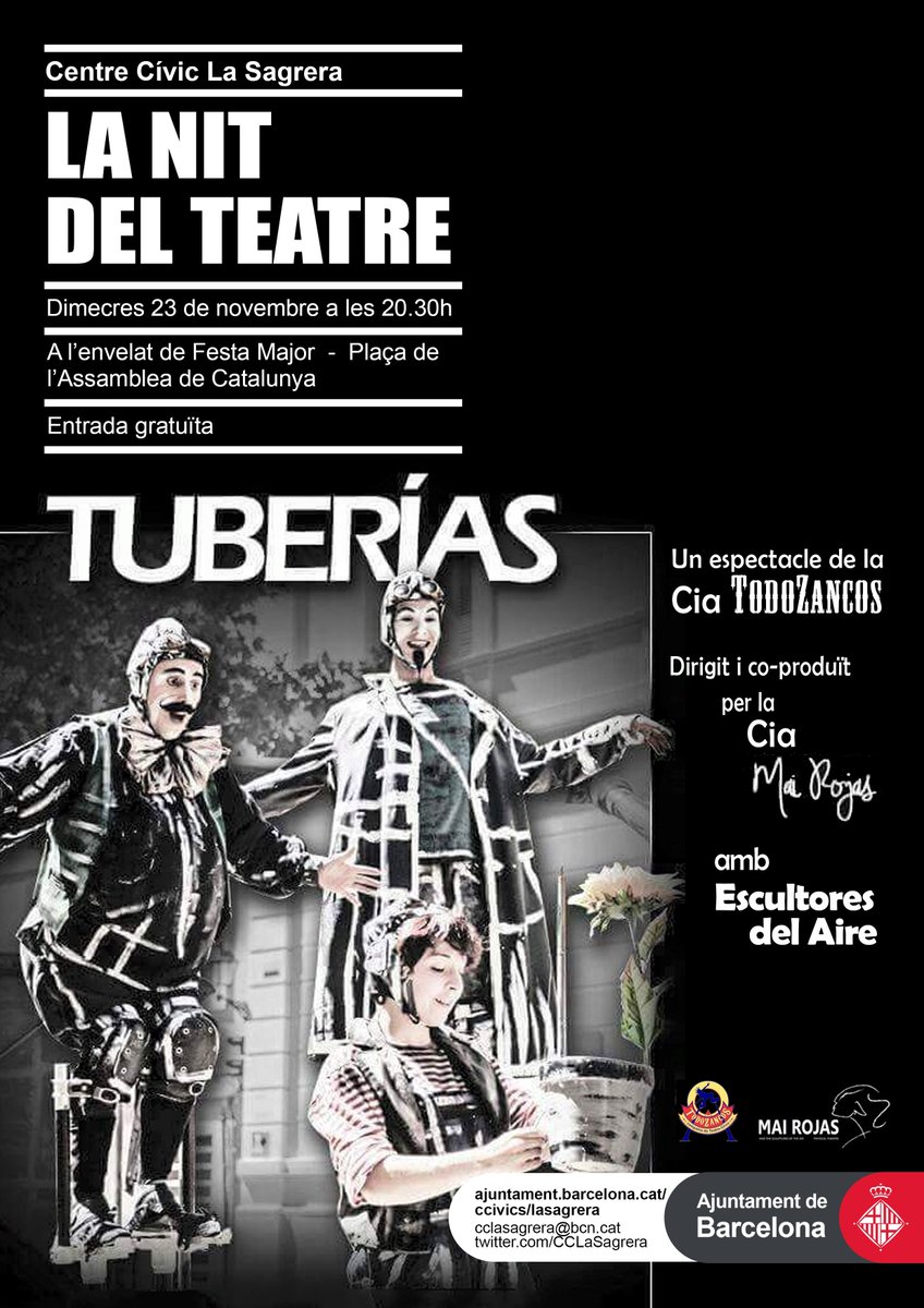 CCLaSagrera's tweet photo. Vine a gaudir de l'espectacularitat plàstica del #teatre de #MaiRojas i #TodoZancos amb 'TUBERÍAS'! Aquest vespre (20:30) a l'envelat de FM! https://t.co/lo16uQwa6z