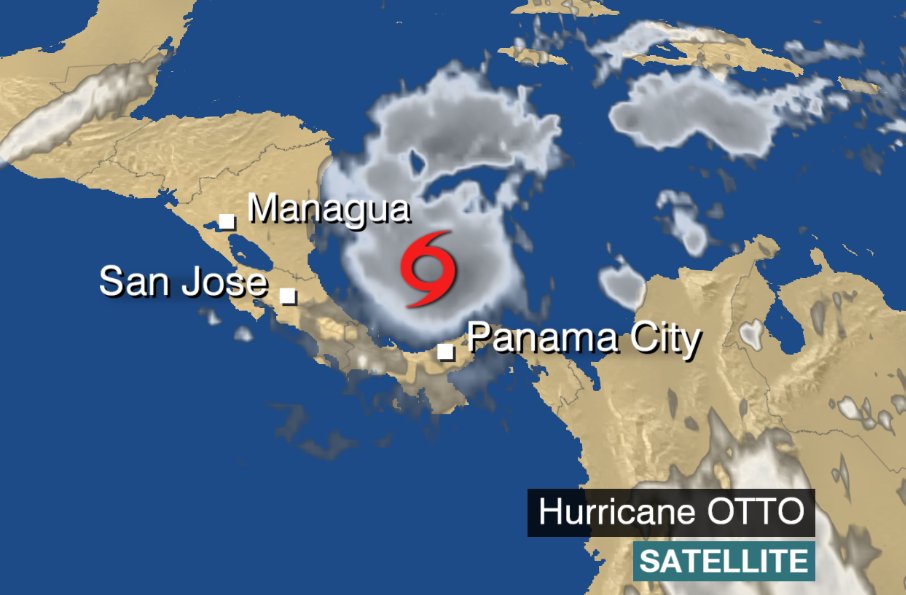 Late in season HurricaneOtto is heading towards Costa Rica and