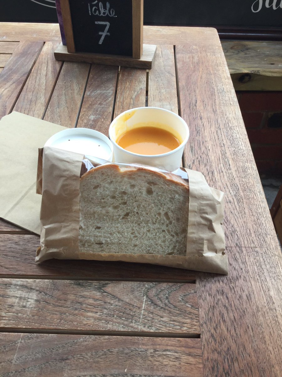 In a hurry, vegetable soup and sourdough bread to go, just £2.50