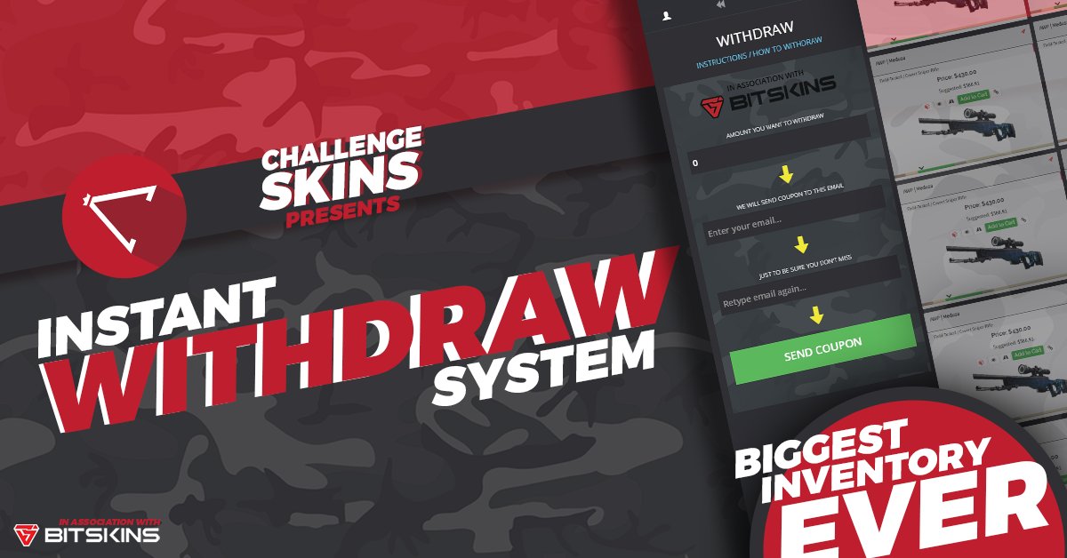 HypeSkins's tweet photo. Dear KINGS !
We now have THE BIGGEST INVENTORY ON SCENE !
In collaboration with our friends BitSkins, we made and instant WITHDRAW system :) https://t.co/RmSTRcBwGA
