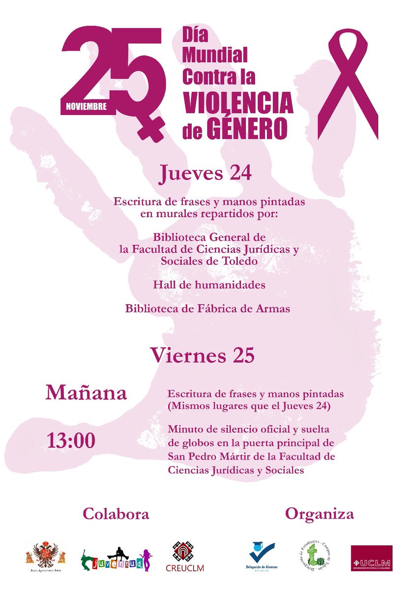 FCJSToledo_ALU's tweet photo. Día mundial contra la violencia de género, pásate por la puerta de la biblioteca 🏫 y participa poniendo tu mano ✋🏻y tu mensaje 🖋#25N https://t.co/afVsnlgWuu