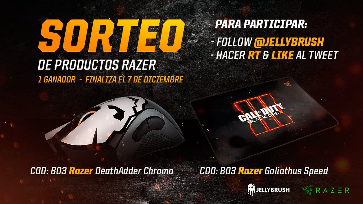 🔊 SORTEO 🔊
¡Regalamos un ratón gaming y alfombrilla marca <a href="/Razer/">R Λ Z Ξ R</a>!
Participa:

🔸 Síguenos <a href="/JellyBrush/">Jellybrush®</a> 
🔸 Haz RT 🔁 &amp; LIKE💓

¡Suerte!