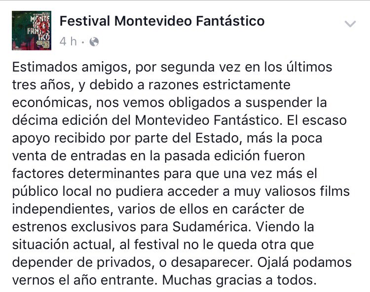 Uycine's tweet photo. El Festival Montevideo Fantástico anuncia vía Facebook que no se realizará la edición 2016 https://t.co/qPEuFfQwa3