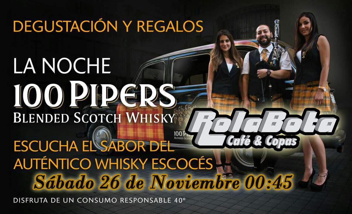 Sábado 26 noviembre a partir de las 00:45 #degustaciones #regalos y descuentos en tus copas de @100pipers_es <a href="/Rolabota/">Rolabota Cafe&Copas</a>  #cachimba #music