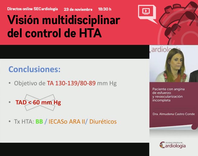 secardiologia's tweet photo. Control de HTA en paciente con angina de esfuerzo y revascularización incompleta: conclusiones de la doctora Almudena Castro en #controlHTA https://t.co/8ggBN9p08U
