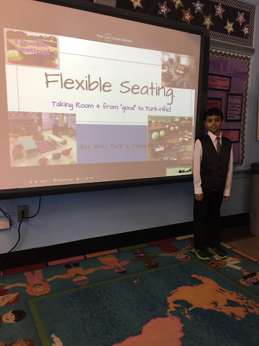 Dressed up &amp; ready to present our flexible seating ideas to Mrs. Schlatter! Next up, @TaraBeams629 !@WashEdison #edisonk12 #flexibleseating