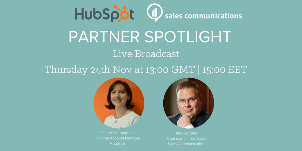 HubSpot's tweet photo. Tune in to our Live Partner Spotlight with @JaniAaltonen from @SalesComm! - https://t.co/8rJt5Sslpe #HubPartner https://t.co/iELzoogYiB https://t.co/NRWydcgJ1r