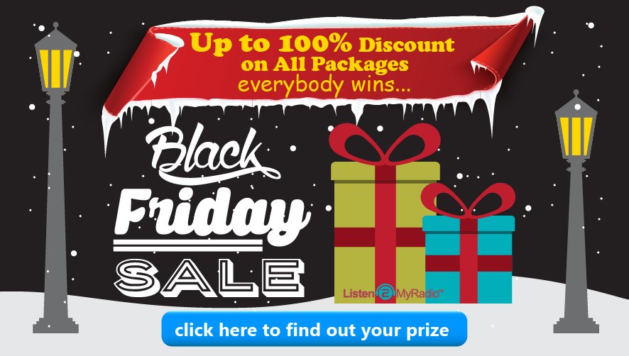 Up To 100% Discounts!!!!! 
Enter the link to find out what you won
listen2myradio.com/blackfriday/
