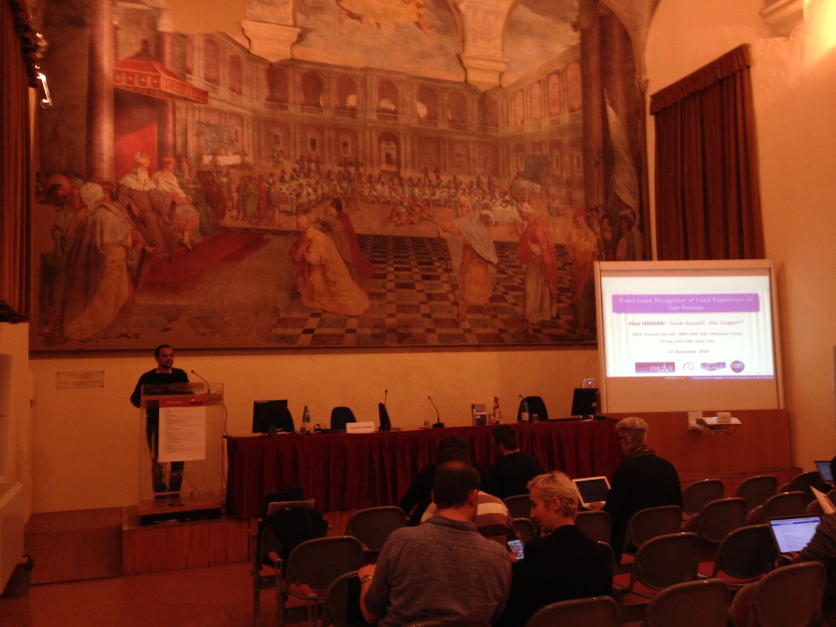 Andrea Nuzzolese (@andriry) on Twitter photo Ehab Hassan ready to present Event-based Recognition of Lived Experiences in User Reviews #EKAW2016 <a href="/aldogangemi/">Aldo Gangemi</a> <a href="/davidebus/">Davide Buscaldi</a> Ehab Hassan ready to present Event-based Recognition of Lived Experiences in User Reviews #EKAW2016 <a href="/aldogangemi/">Aldo Gangemi</a> <a href="/davidebus/">Davide Buscaldi</a>