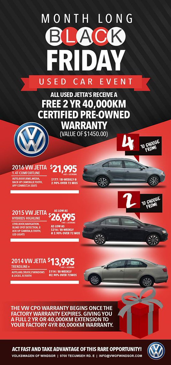 VolkswagenofWin's tweet photo. It's the last week of our Black Friday Used Car Event! Drive away in a pre-owned Jetta! #Sale #UsedVW #VWWindsor https://t.co/b1piaVg9LU