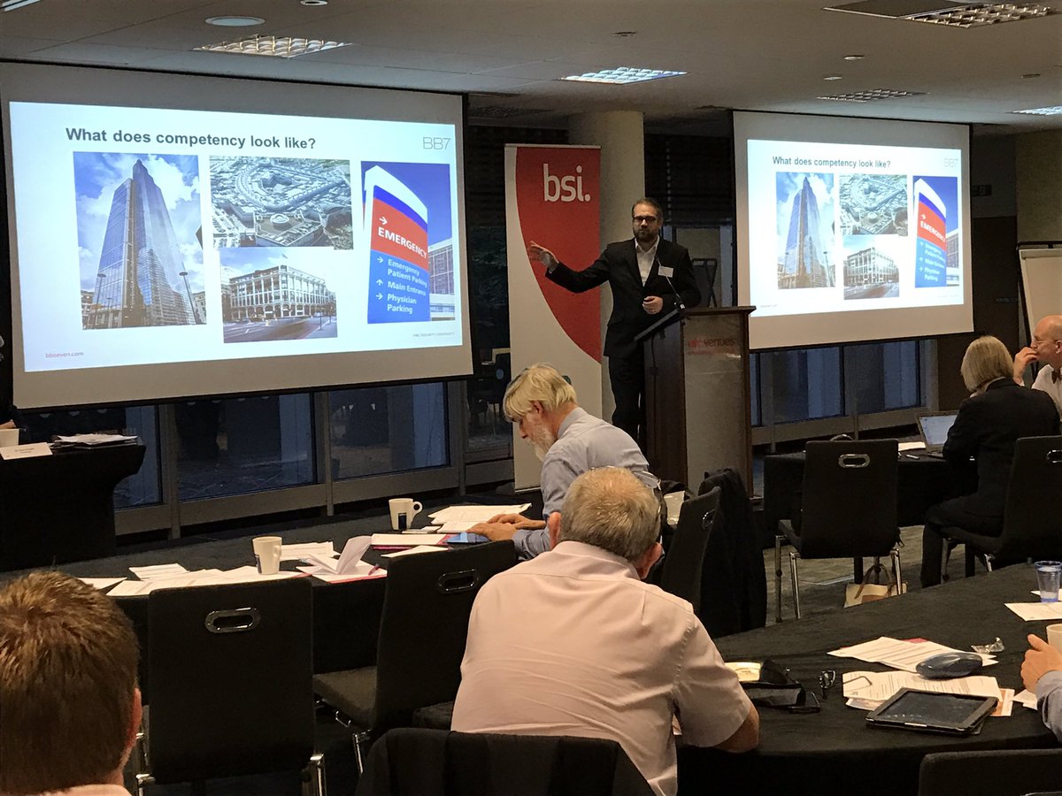 BB7s, Jamie Davis presenting on competency in fire risk management at the #BSI Fire Safety Conference